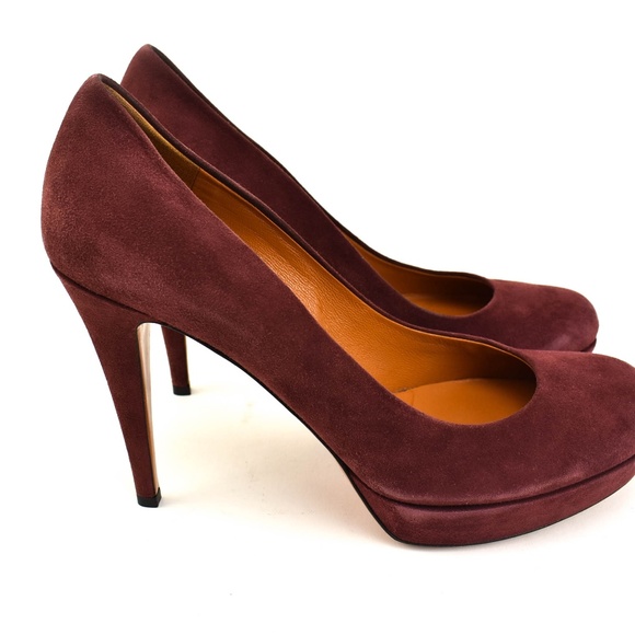 GUCCI: Burgundy, Leather Platform Heels/Pumps - Picture 4 of 8